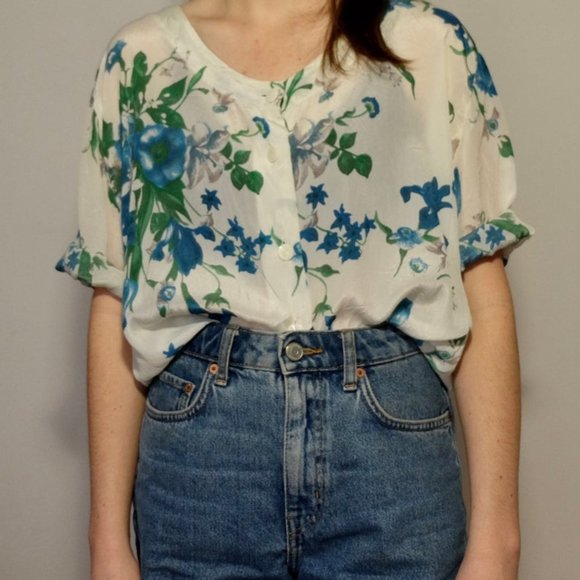 Vintage Floral Short Sleeved Blouse M - Picture 2 of 5